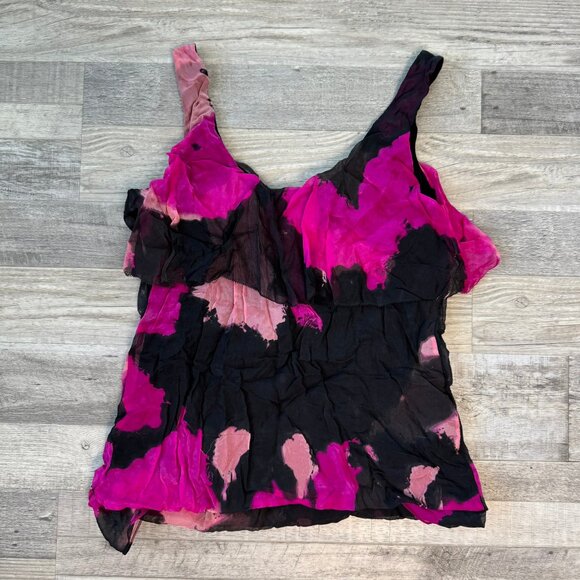 Diane Von Furstenberg pink black silk sleeveless ruffle top size 8 N10 - Picture 5 of 5